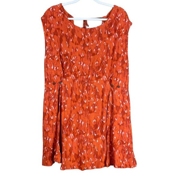 Free People Fake Love Animal Print Mini Dress Pumpkin Orange Open Back SZ Large - Picture 1 of 11